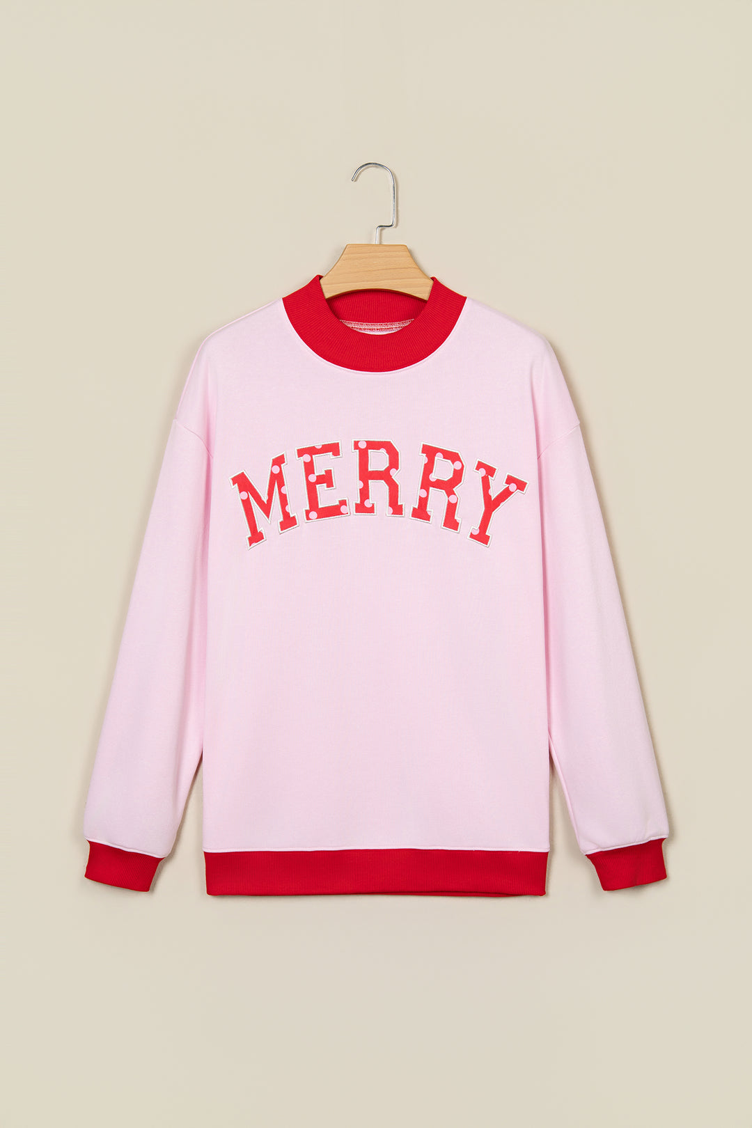 Pink Polka Dot Letter Graphic Colorblock Tunic Sweatshirt