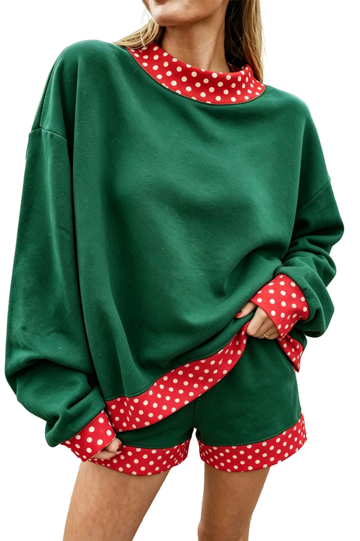 Carrot Gingham Trim Baggy Pullover 2pcs Short Set