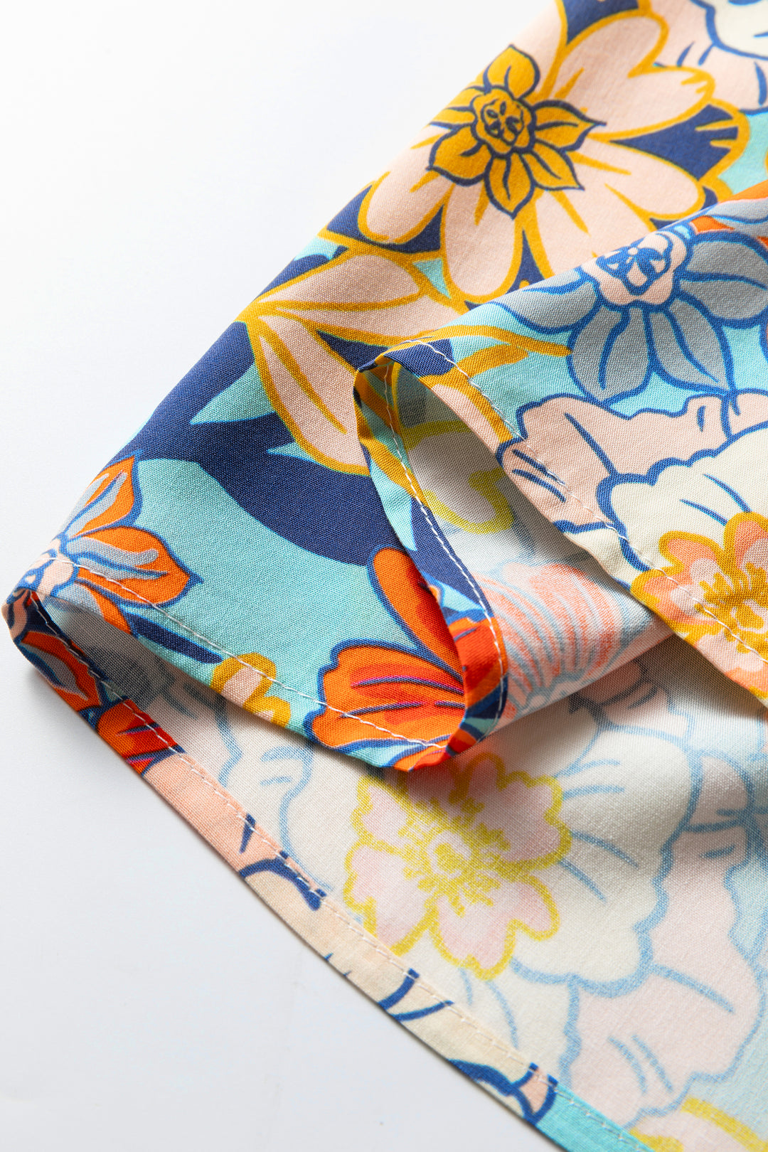 Blue Plus Size Floral Ruffled Long Sleeve Flowy Mini Dress