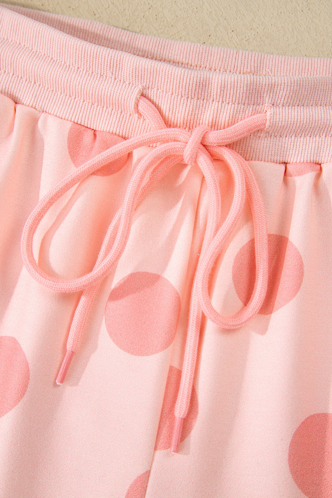 Sky Blue Polka Dot Print Drop Shoulder Pullover Drawstring Shorts Set