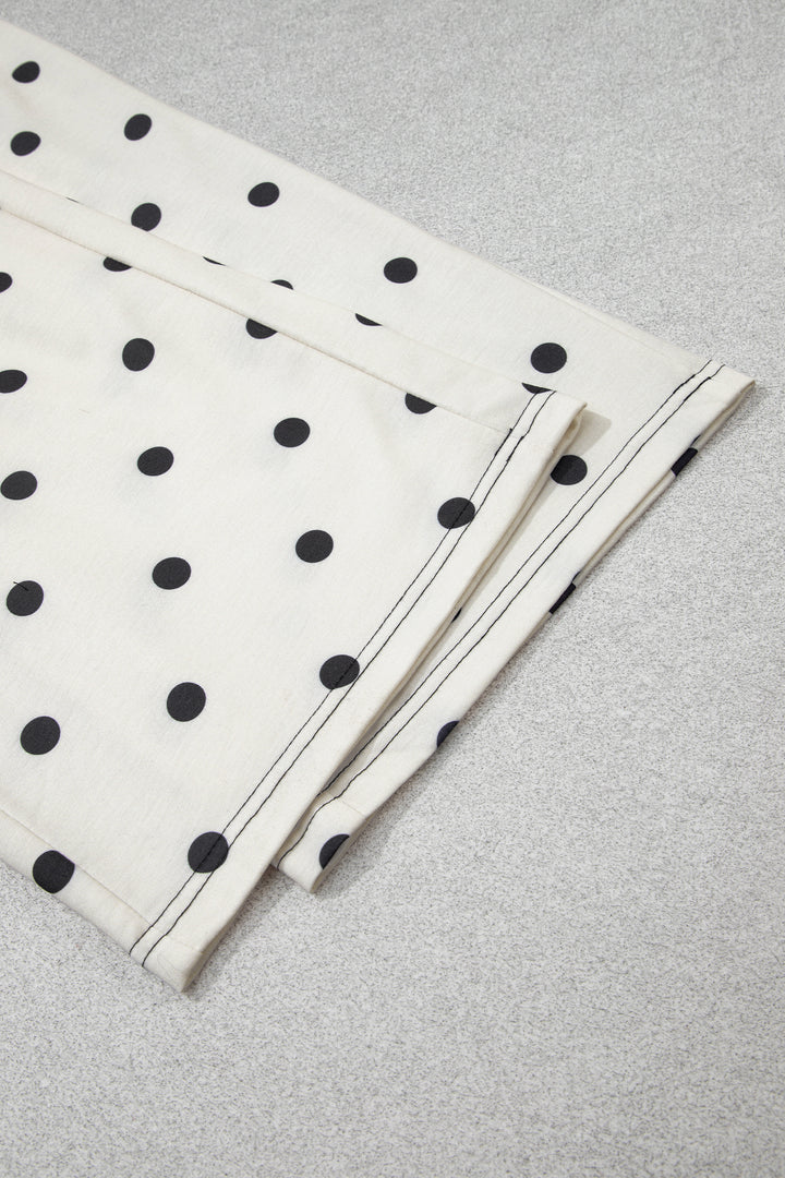 Beige Polka Dot Half Sleeve Loose Top Elastic Waist Casual Pants Set