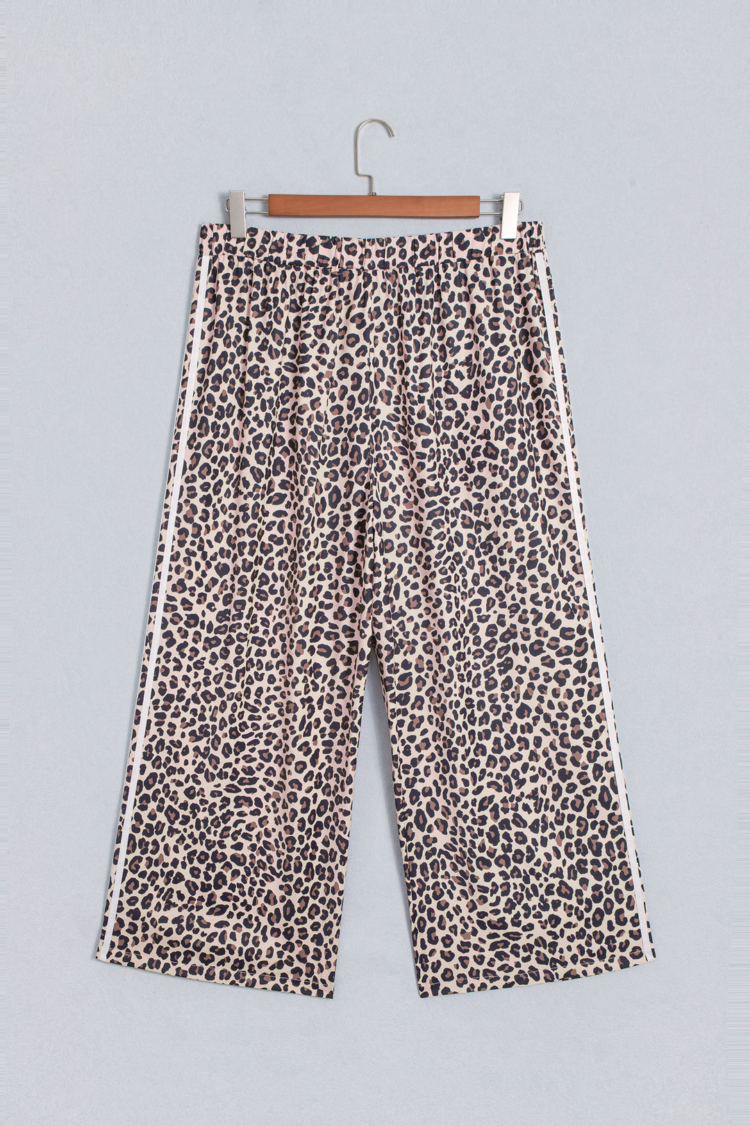 Beige Plus Size Leopard Print Side Stripes Detail Casual Pants