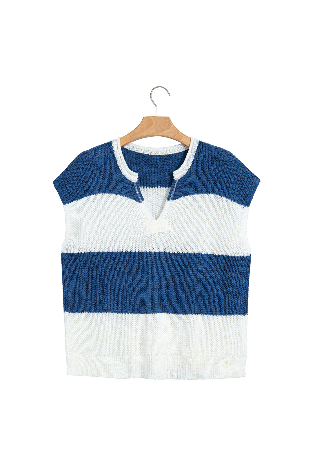 Brown Stripe Striped Colorblock Knit V Neck Short Sleeve Loose Sweater