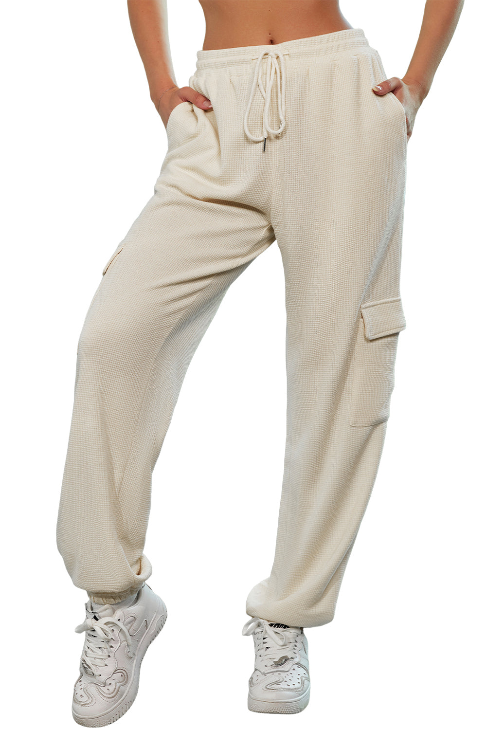 Apricot Waffle Texture Cargo Pocket Jogger Pants