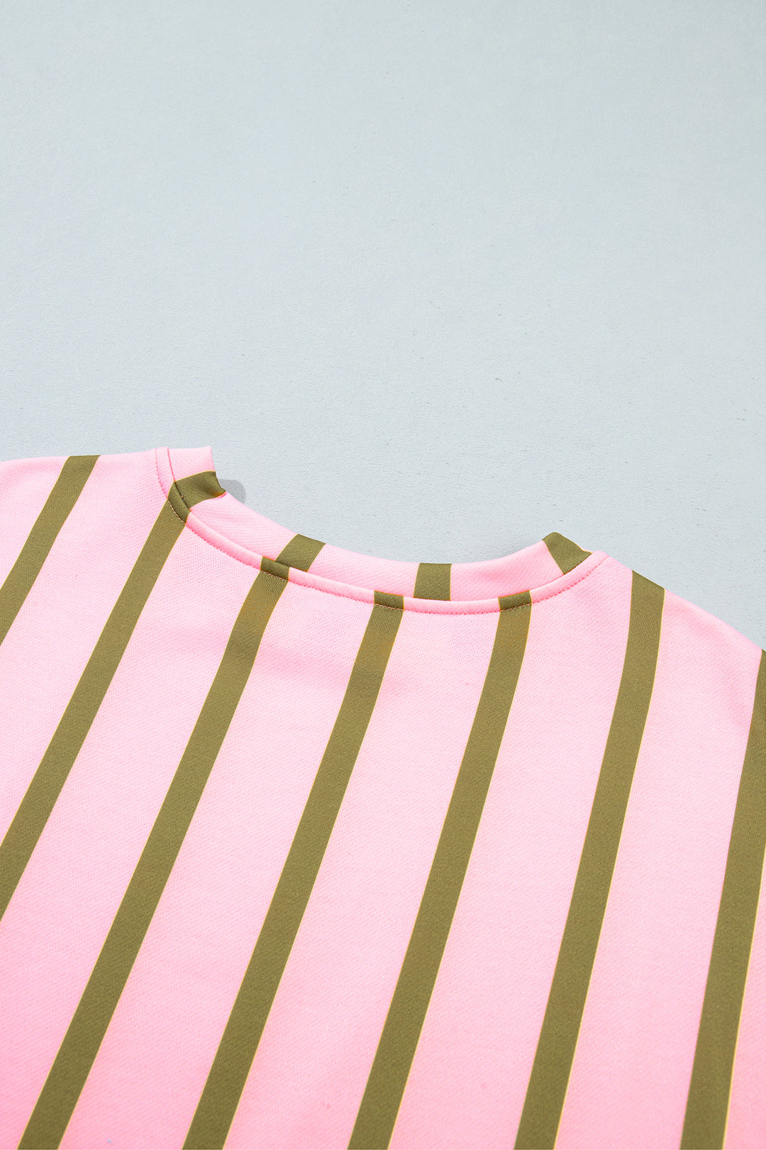 Pink Stripe Dropped Shoulder Round Neck Casual Sweatshirt
