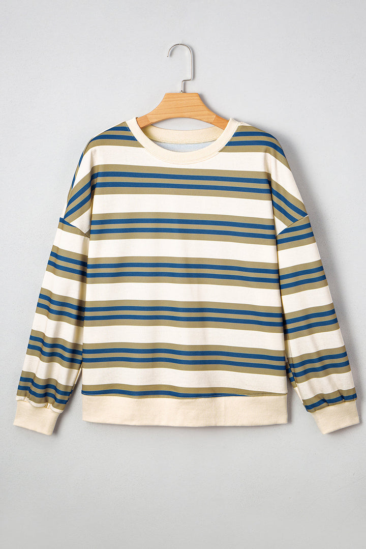 Rose Stripe Crew Neck Pullover Sweatshirt