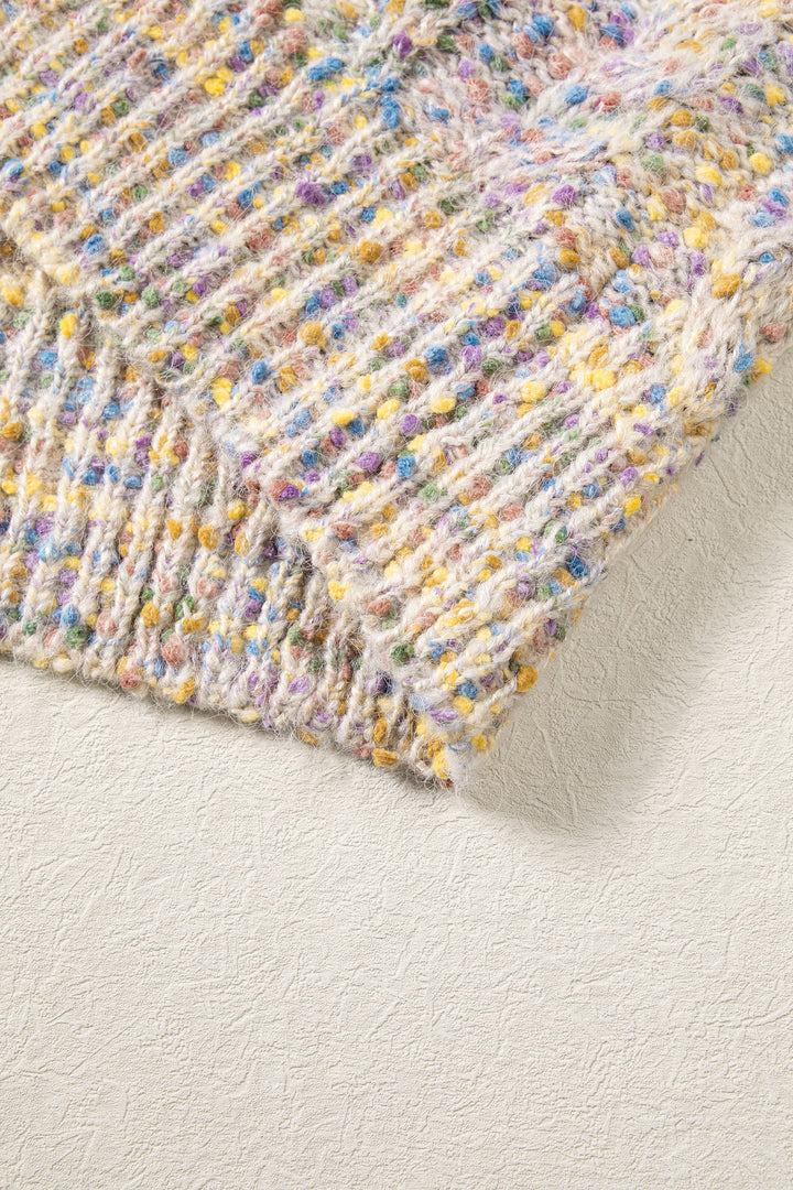 Multicolour Cozy Cable Knit Round Neck Long Sleeve Confetti Sweater