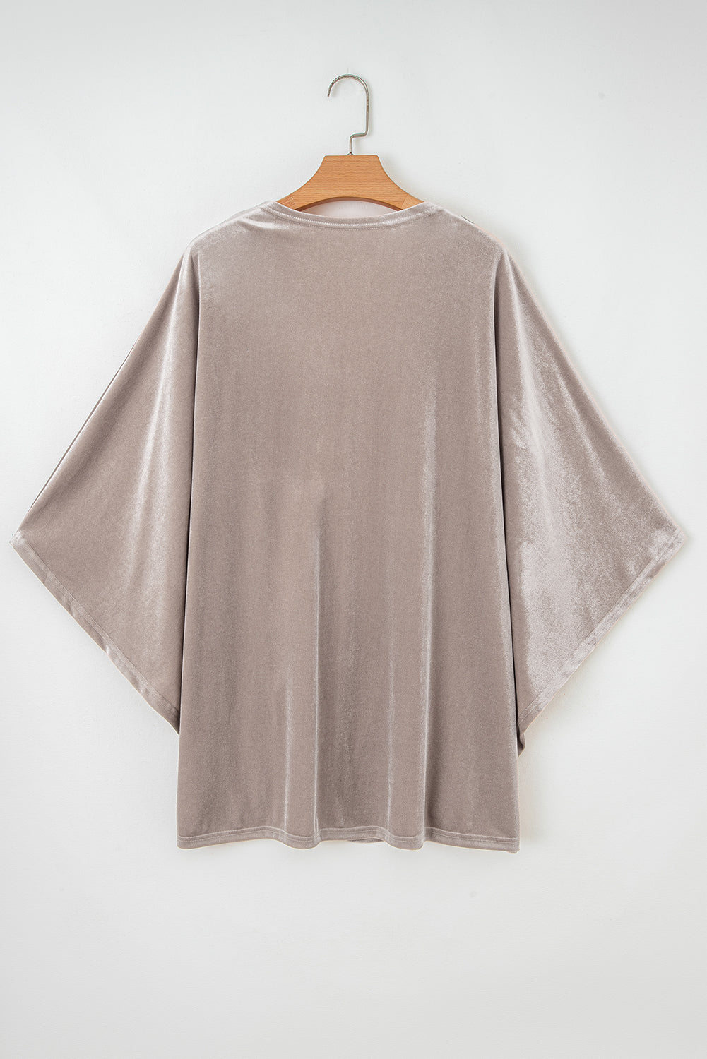 Smoke Gray 3/4 Sleeve Open Front Velvet Kimono