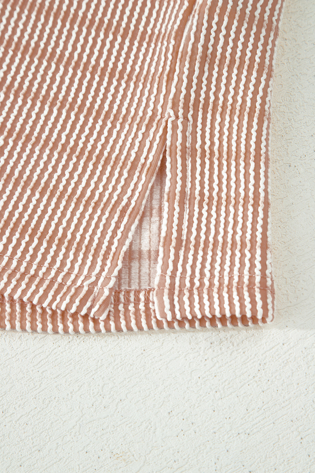 Rose Stripe Raised Rib Loose Tee Drawstring Elastic Waist 2pcs Short Set