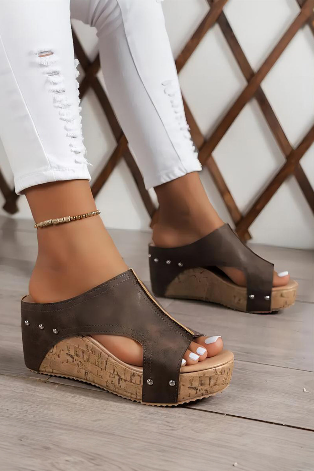 Skylar Pu Leather Wedge Slippers