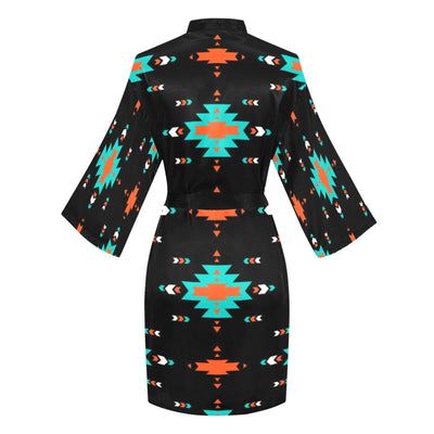 Orange Turquoise Women's Lounge Kimono Robe