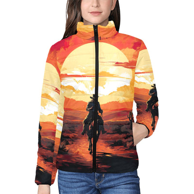 Sunset Cowboy Desert Women's Puffy Bomber Jacket