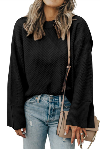 Textured Round Neck Long Sleeve Sweater