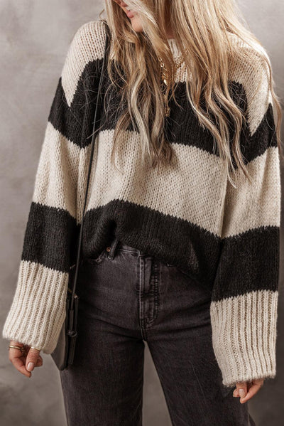 Simply Taupe Colorblock Loose Pullover Sweater