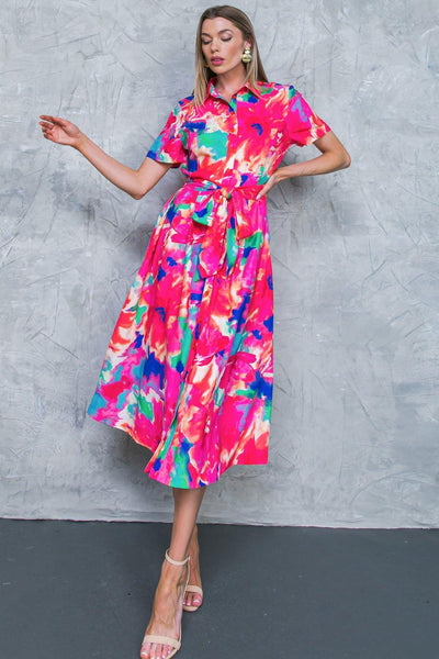 MOVE OVER FLORAL WOVEN MIDI DRESS