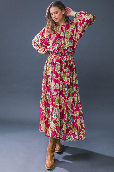 FLORALLY CHIC WOVEN MIDI DRESS