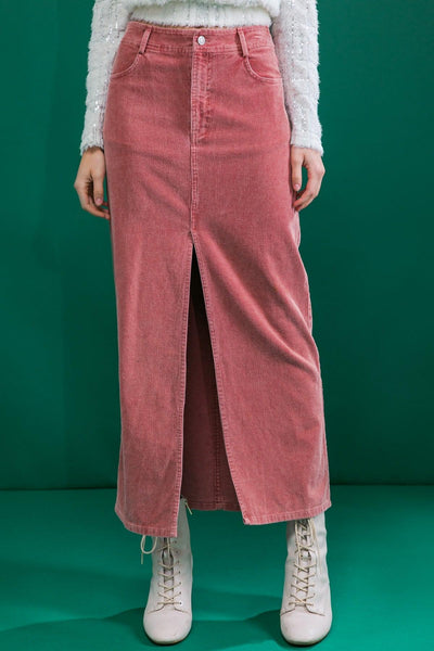 PERFECT PICK CORDUROY MIDI SKIRT