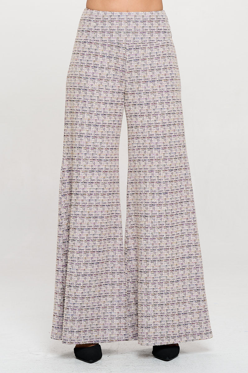 Plaid Tweed Knit with Wide Leg Pants