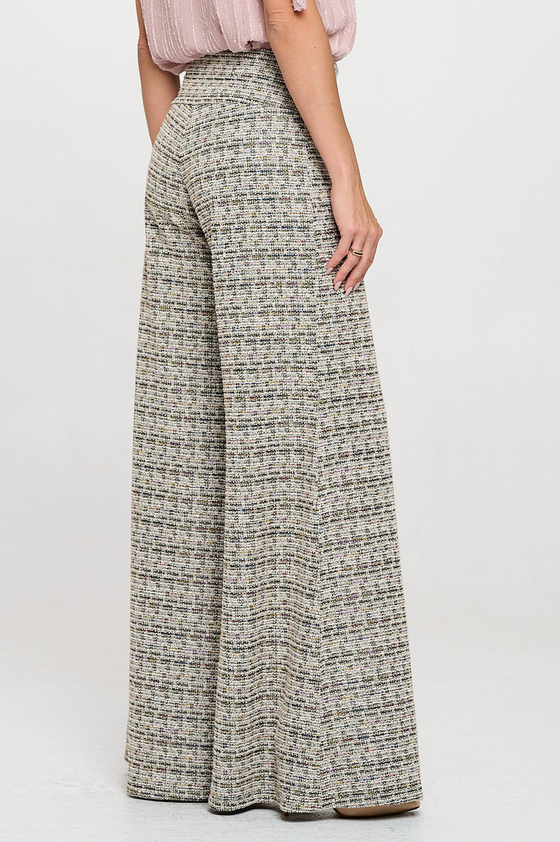 Plaid Tweed Knit with Wide Leg Pants