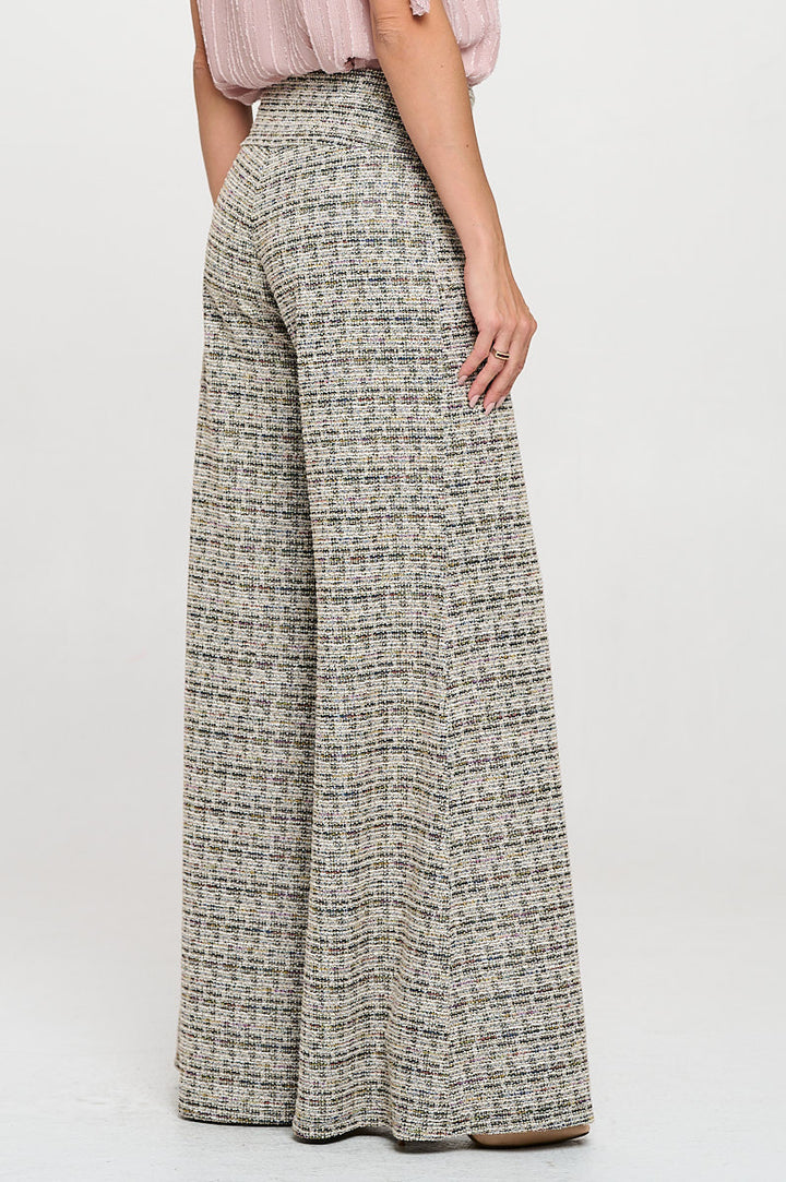 Plaid Tweed Knit with Wide Leg Pants