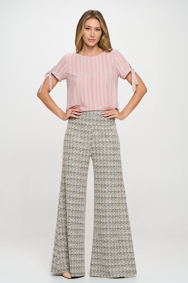 Plaid Tweed Knit with Wide Leg Pants