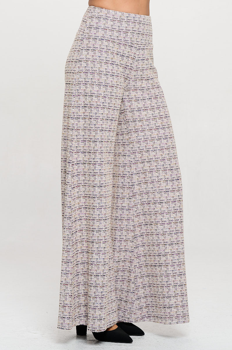 Plaid Tweed Knit with Wide Leg Pants