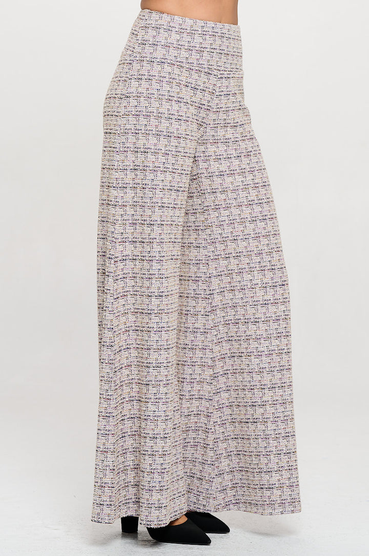 Plaid Tweed Knit with Wide Leg Pants