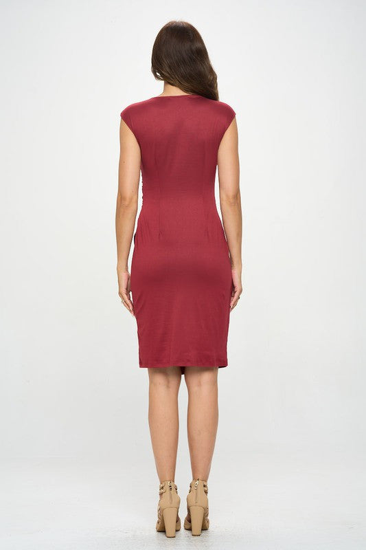 Brushed Knit Short Sleeve Bodycon Dress with Slit