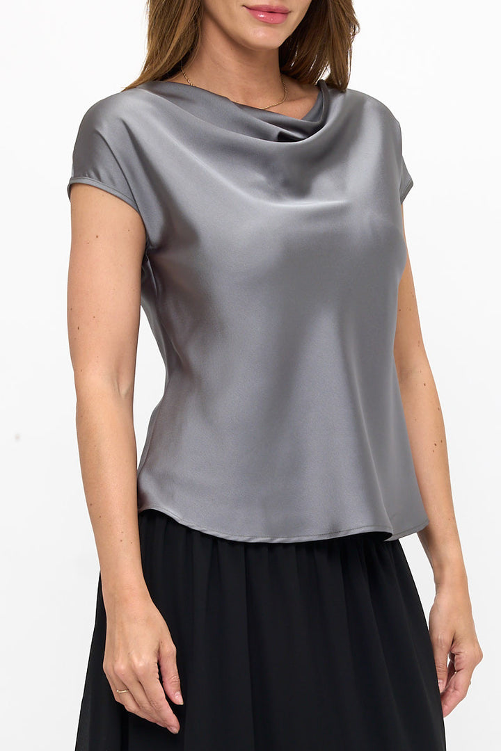 Solid Satin Top with Cowl Neck