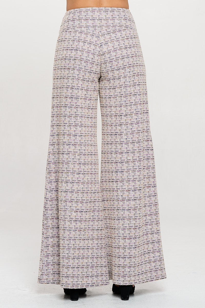 Plaid Tweed Knit with Wide Leg Pants