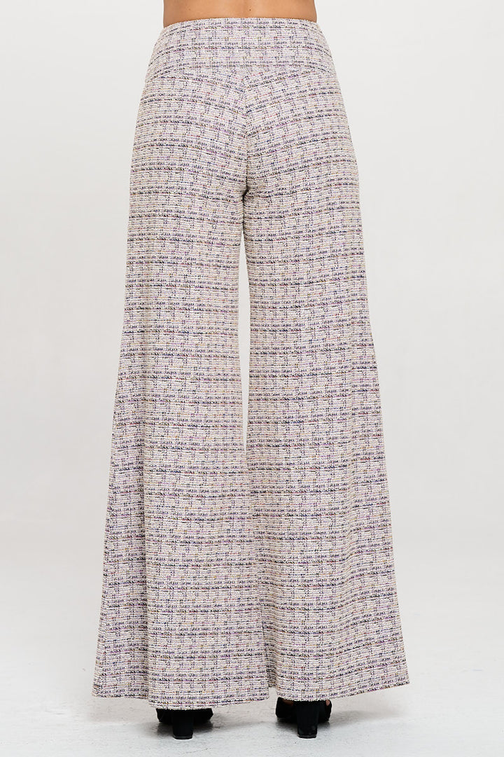 Plaid Tweed Knit with Wide Leg Pants