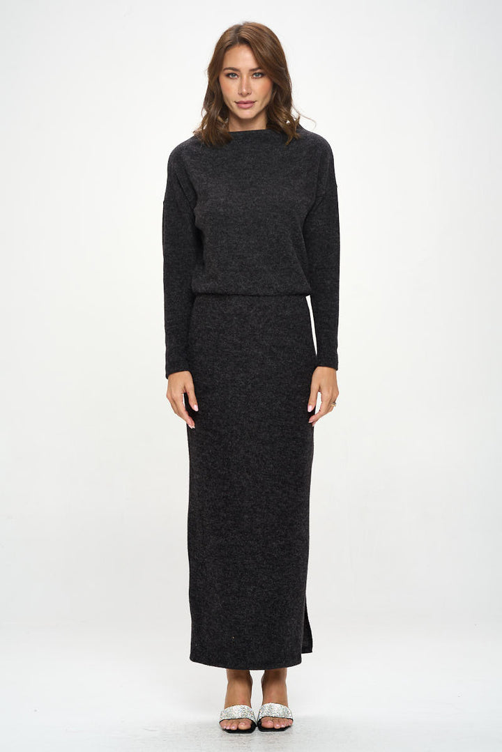 Knit Charcoal Maxi Dress with Dolman Sleeve