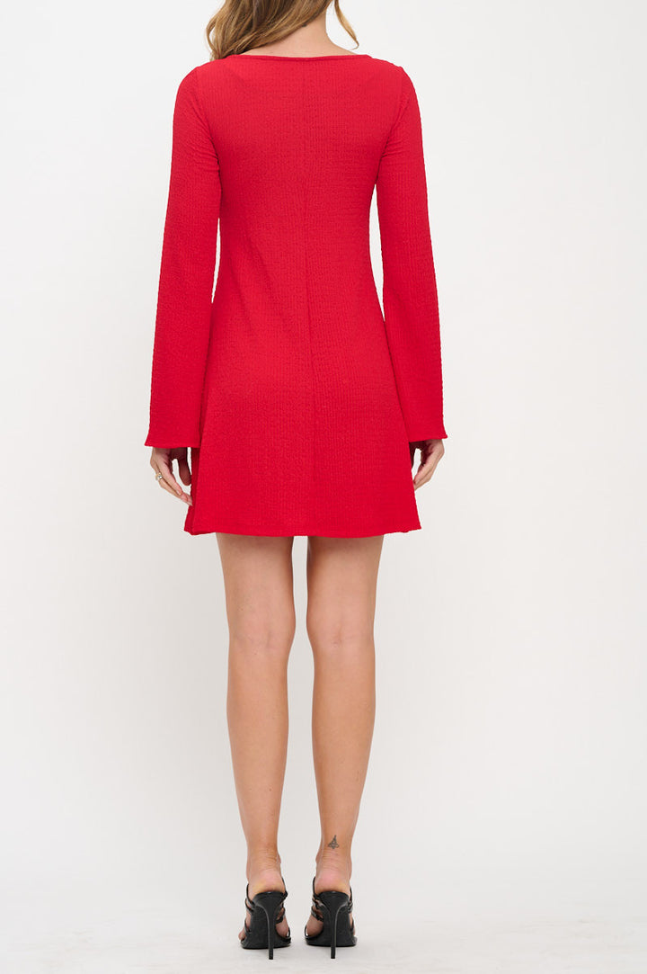 Textured Long Sleeve Round neck Swing Dress