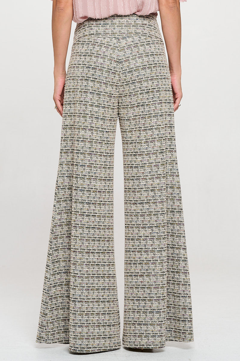 Plaid Tweed Knit with Wide Leg Pants