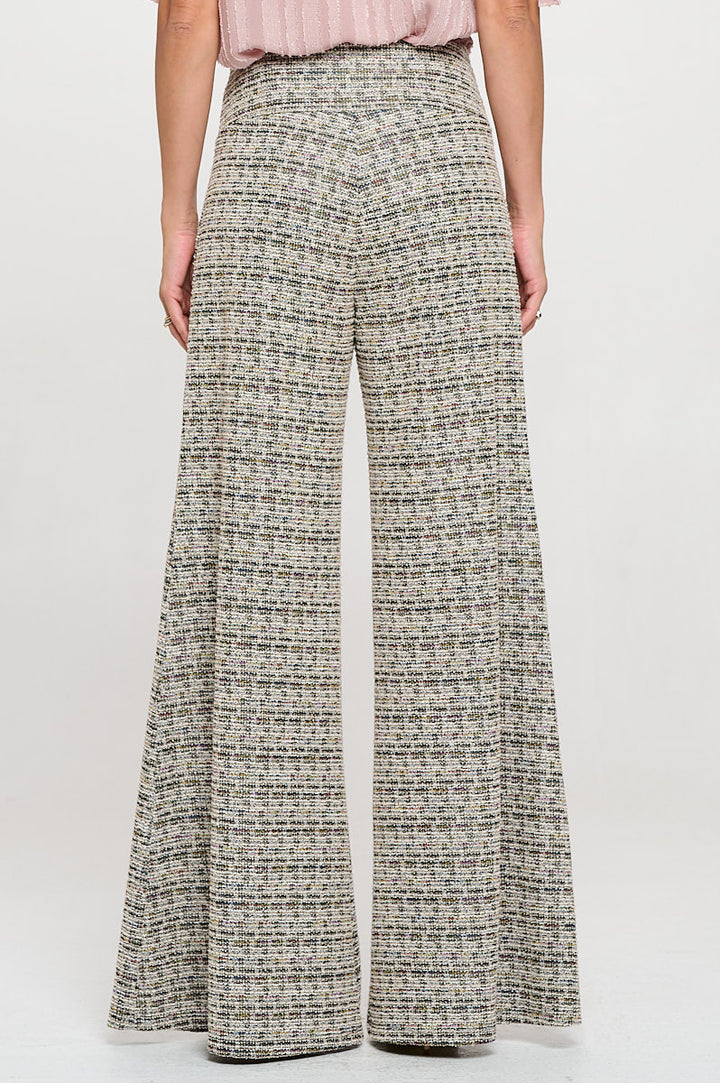 Plaid Tweed Knit with Wide Leg Pants
