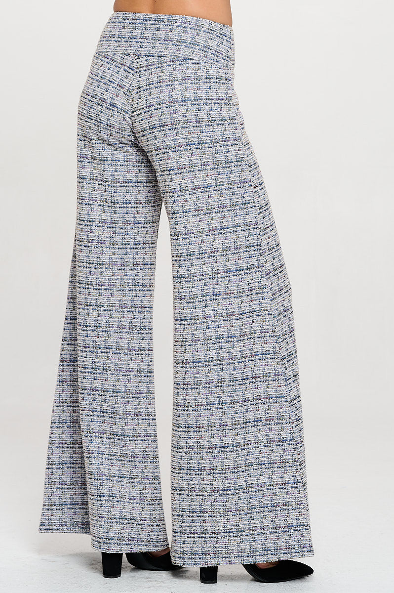Plaid Tweed Knit with Wide Leg Pants