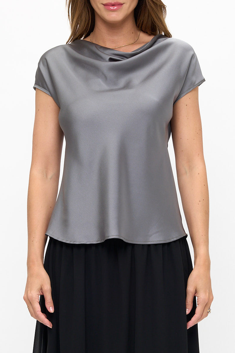 Solid Satin Top with Cowl Neck