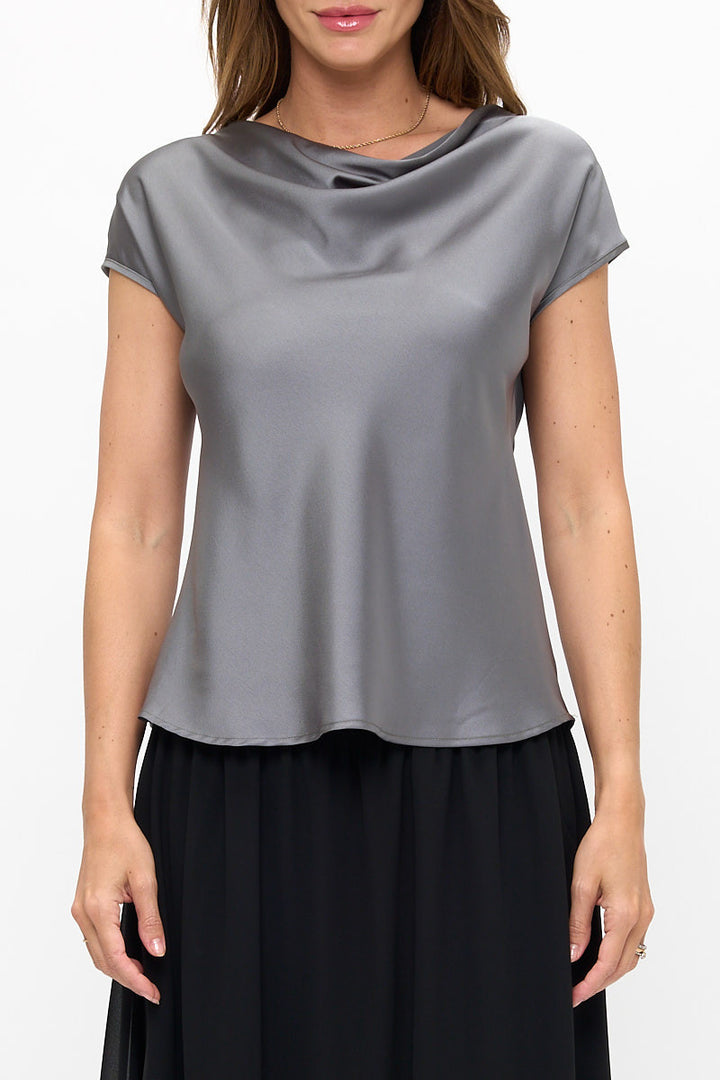 Solid Satin Top with Cowl Neck