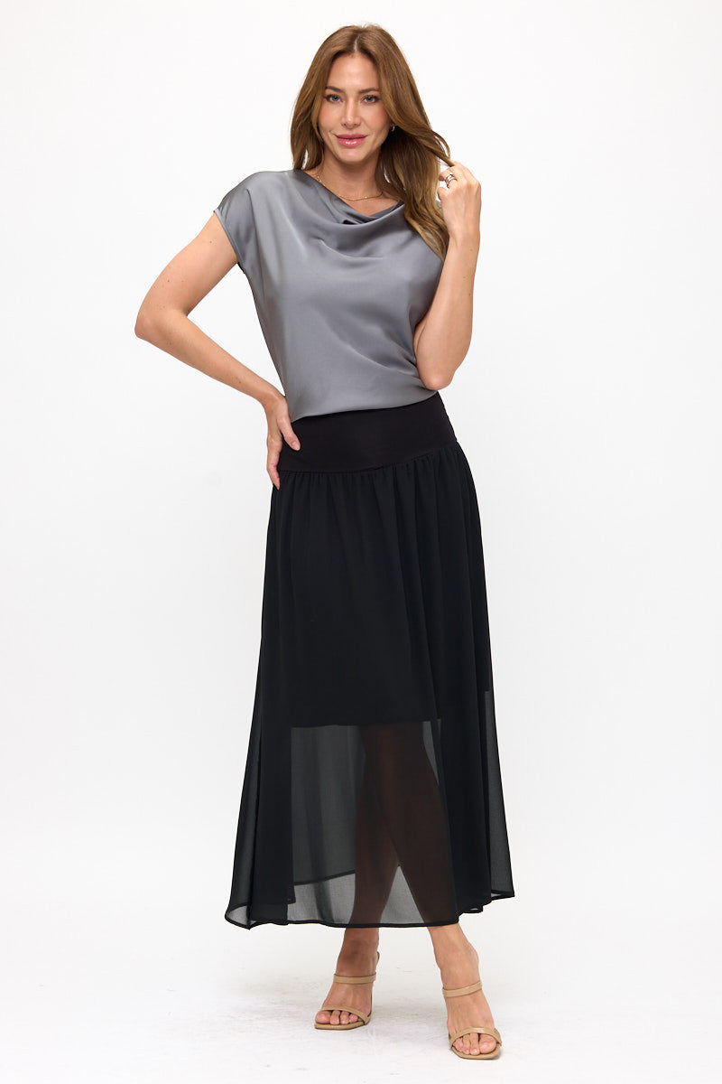 Solid Satin Top with Cowl Neck