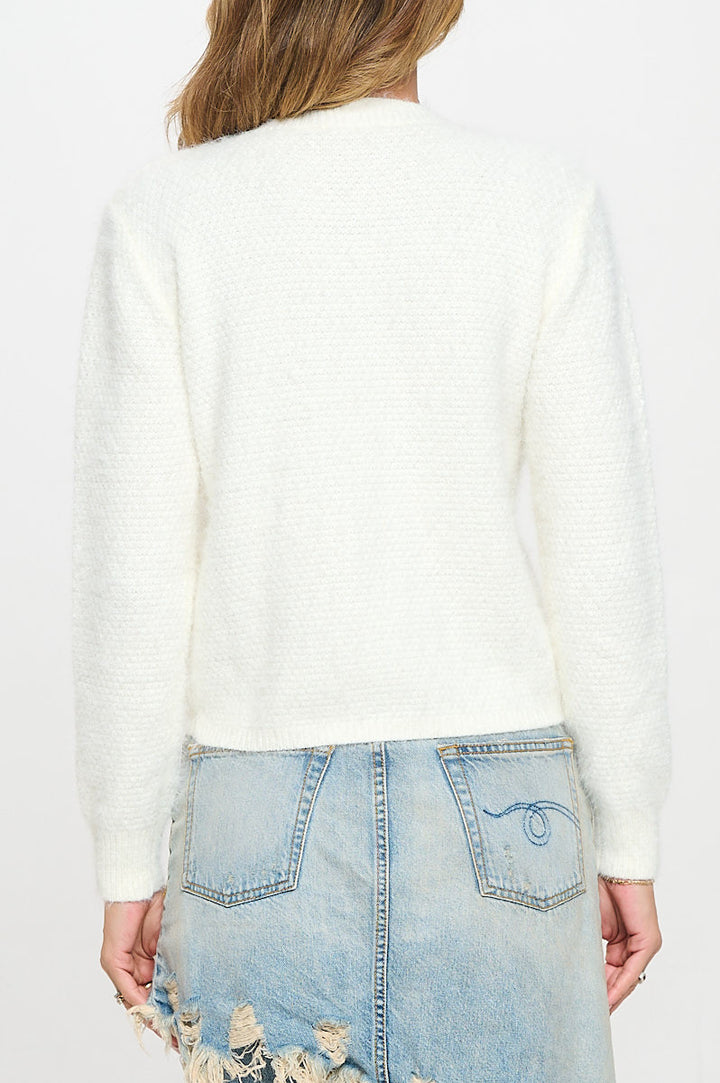 Fuzzy Long Sleeve Cardigan with Two Pockets Detail and Buttons