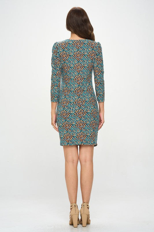 Brushed Knit Print Jersey Dress with Asymmetrical Hem