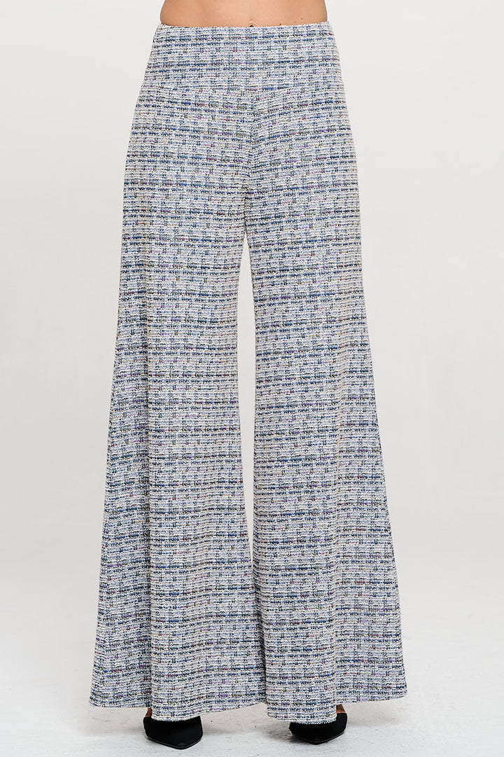 Plaid Tweed Knit with Wide Leg Pants