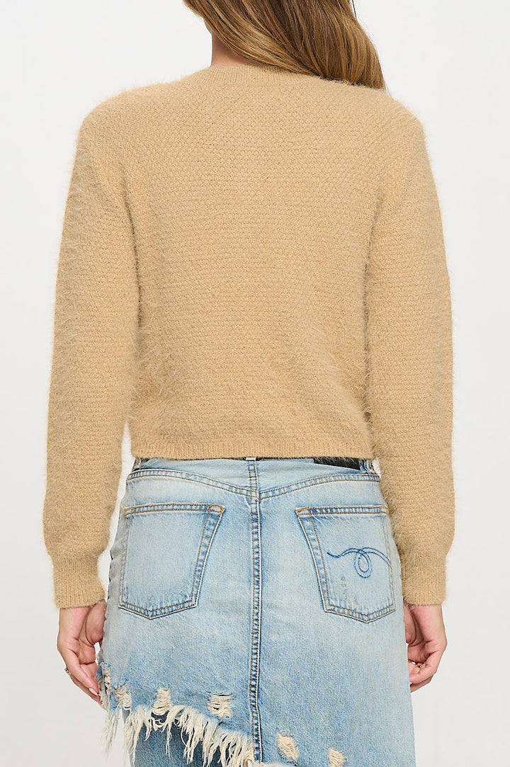 Fuzzy Long Sleeve Cardigan with Two Pockets Detail and Buttons.