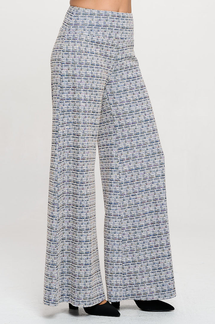 Plaid Tweed Knit with Wide Leg Pants