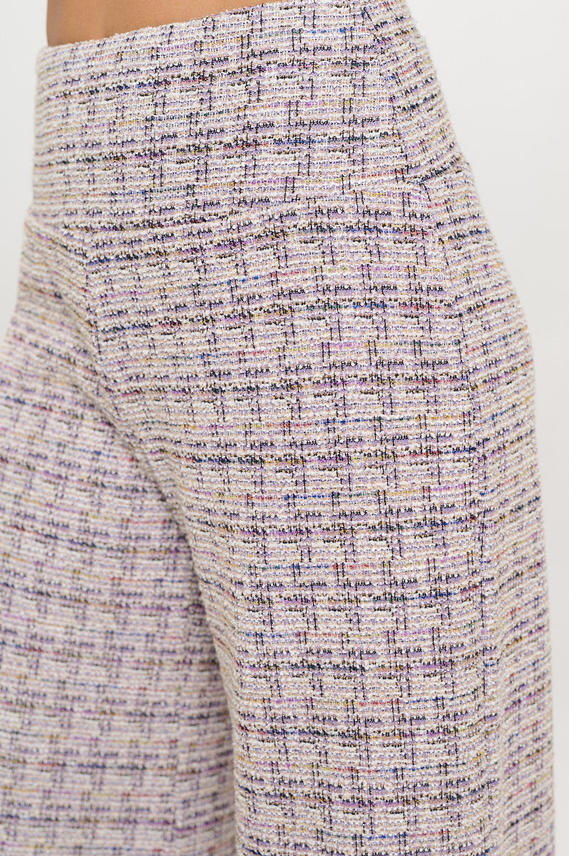 Plaid Tweed Knit with Wide Leg Pants