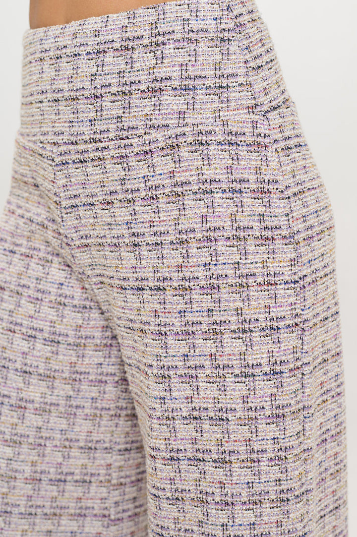 Plaid Tweed Knit with Wide Leg Pants
