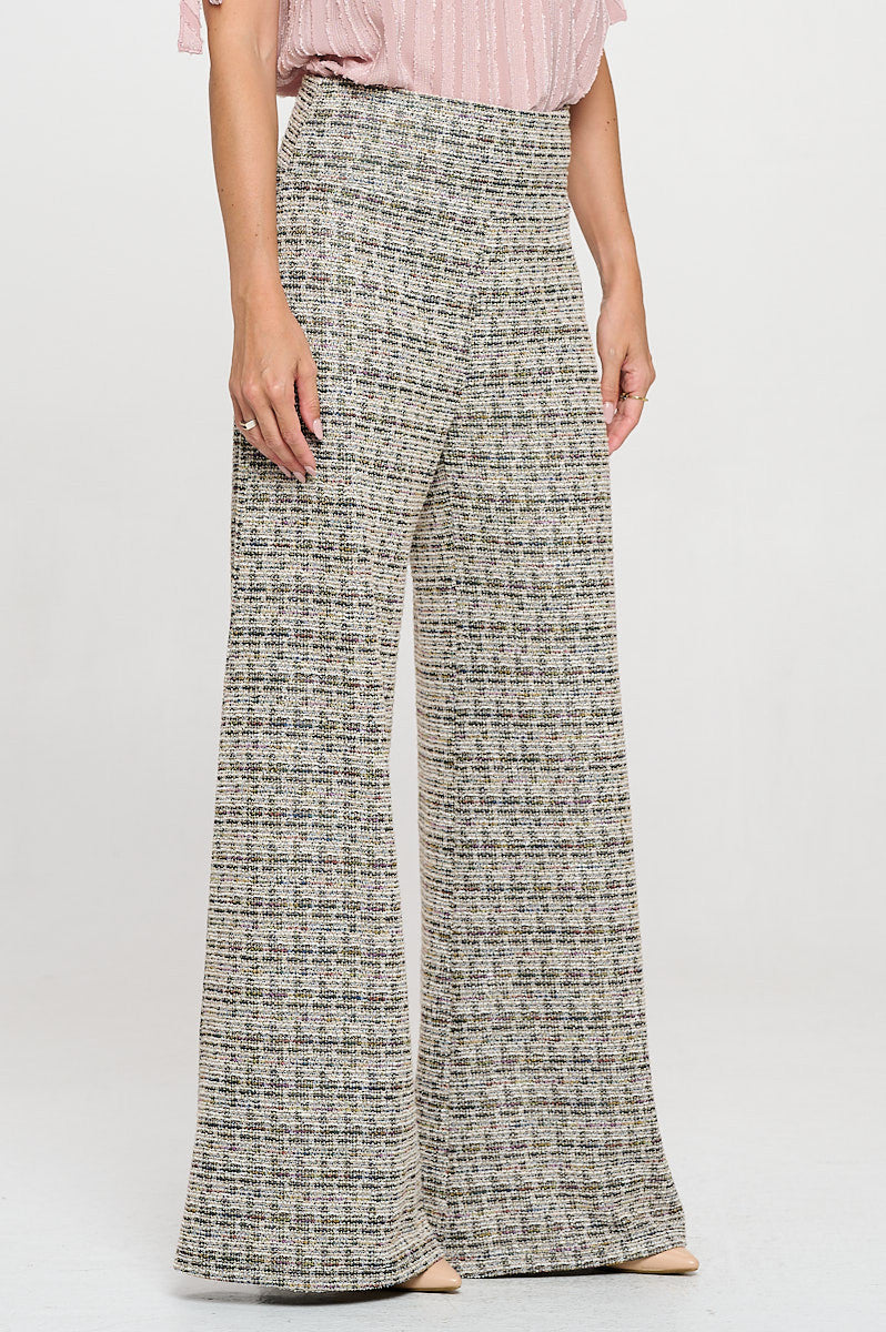 Plaid Tweed Knit with Wide Leg Pants