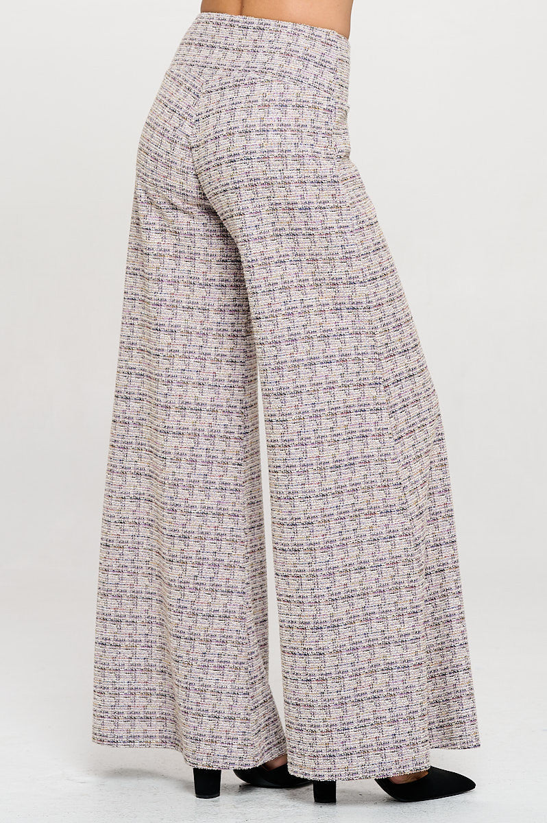 Plaid Tweed Knit with Wide Leg Pants