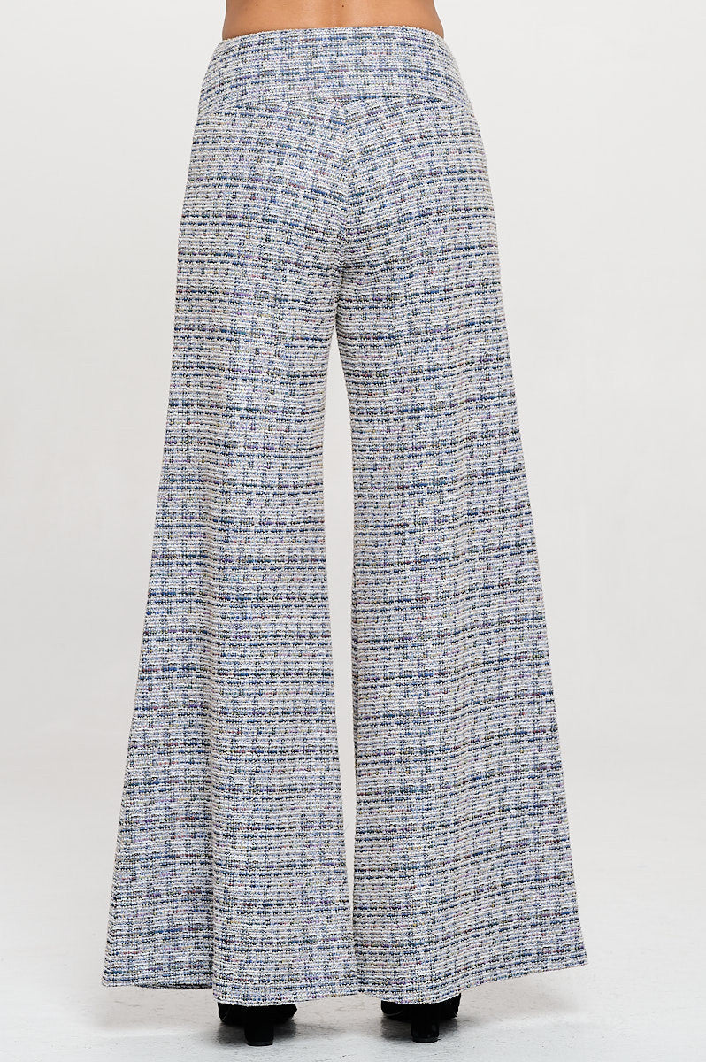 Plaid Tweed Knit with Wide Leg Pants