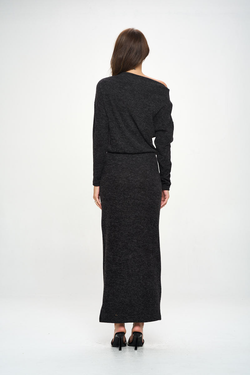 Knit Charcoal Maxi Dress with Dolman Sleeve